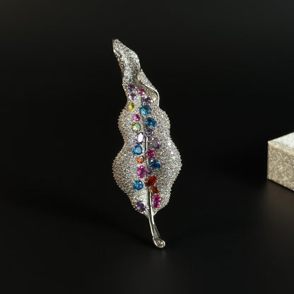 Silver-Based Rhinestone Leaf Brooch