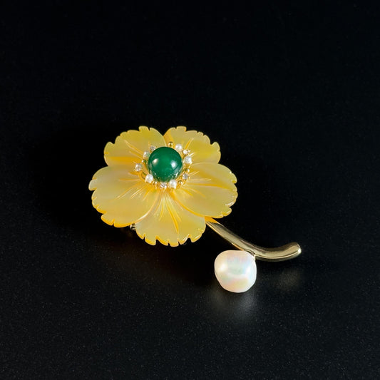 Yellow Mother-of-Pearl Flower Brooch