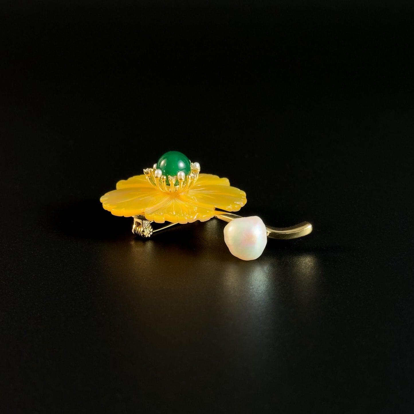 Yellow Mother-of-Pearl Flower Brooch