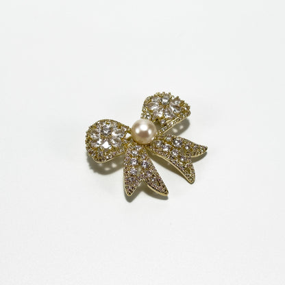 Silver Openwork Rhinestone Flower Brooch