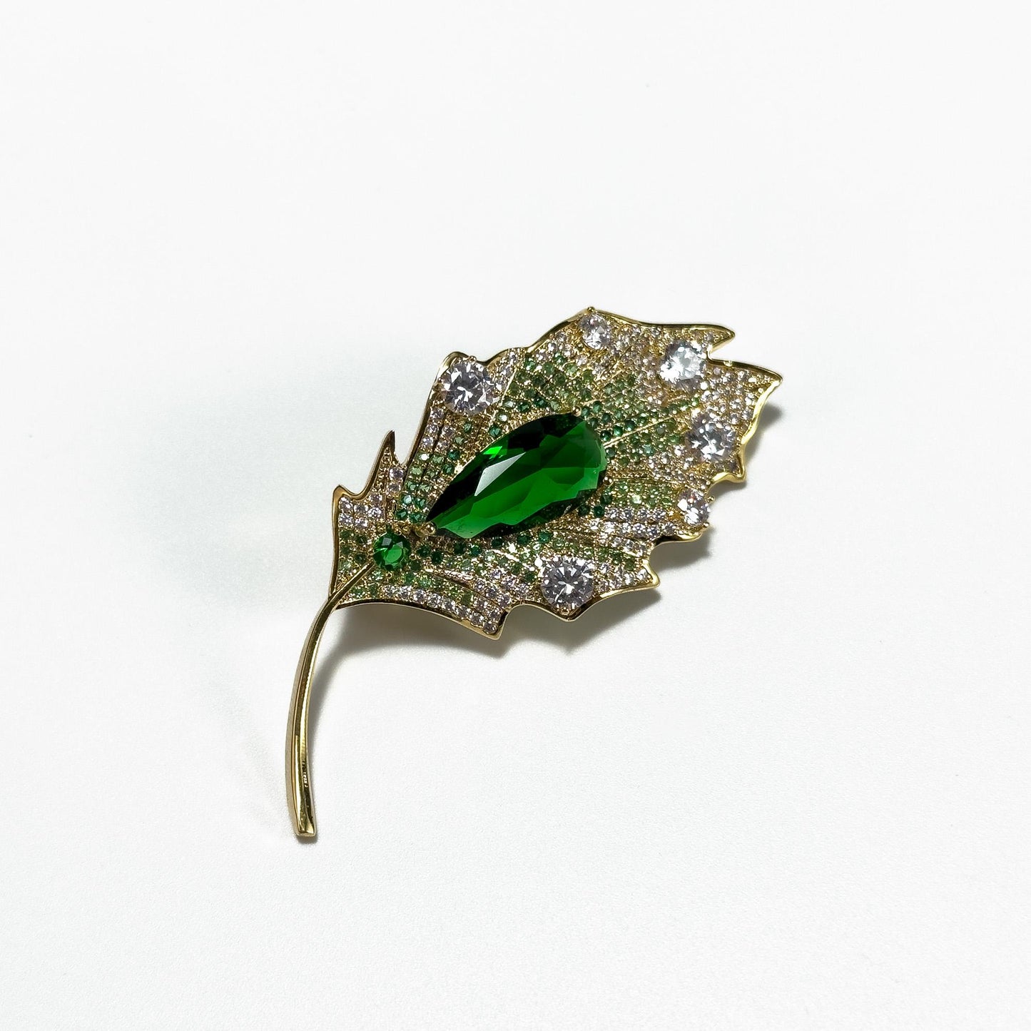 Leaf-Shaped Cubic Zirconia Brooch