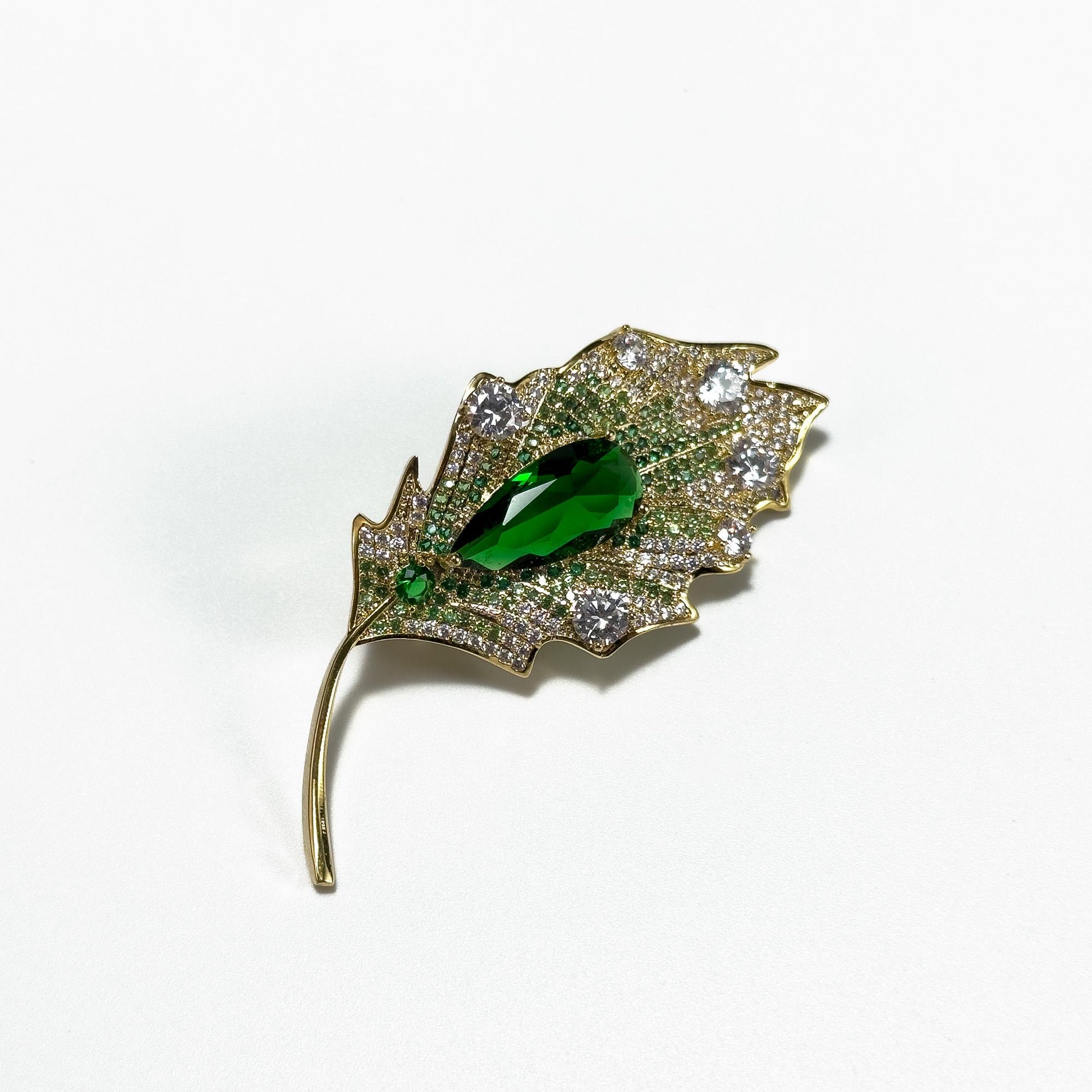 Leaf-Shaped Cubic Zirconia Brooch