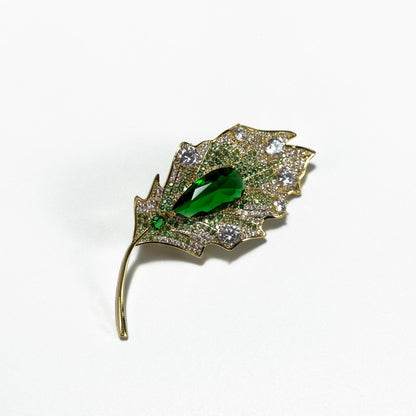 Leaf-Shaped Cubic Zirconia Brooch