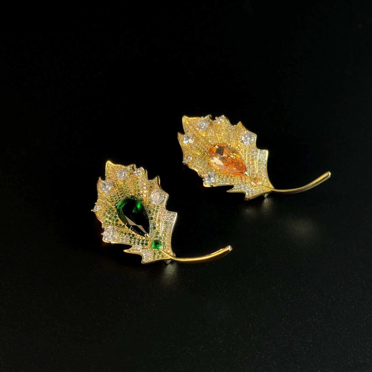 Leaf-Shaped Cubic Zirconia Brooch