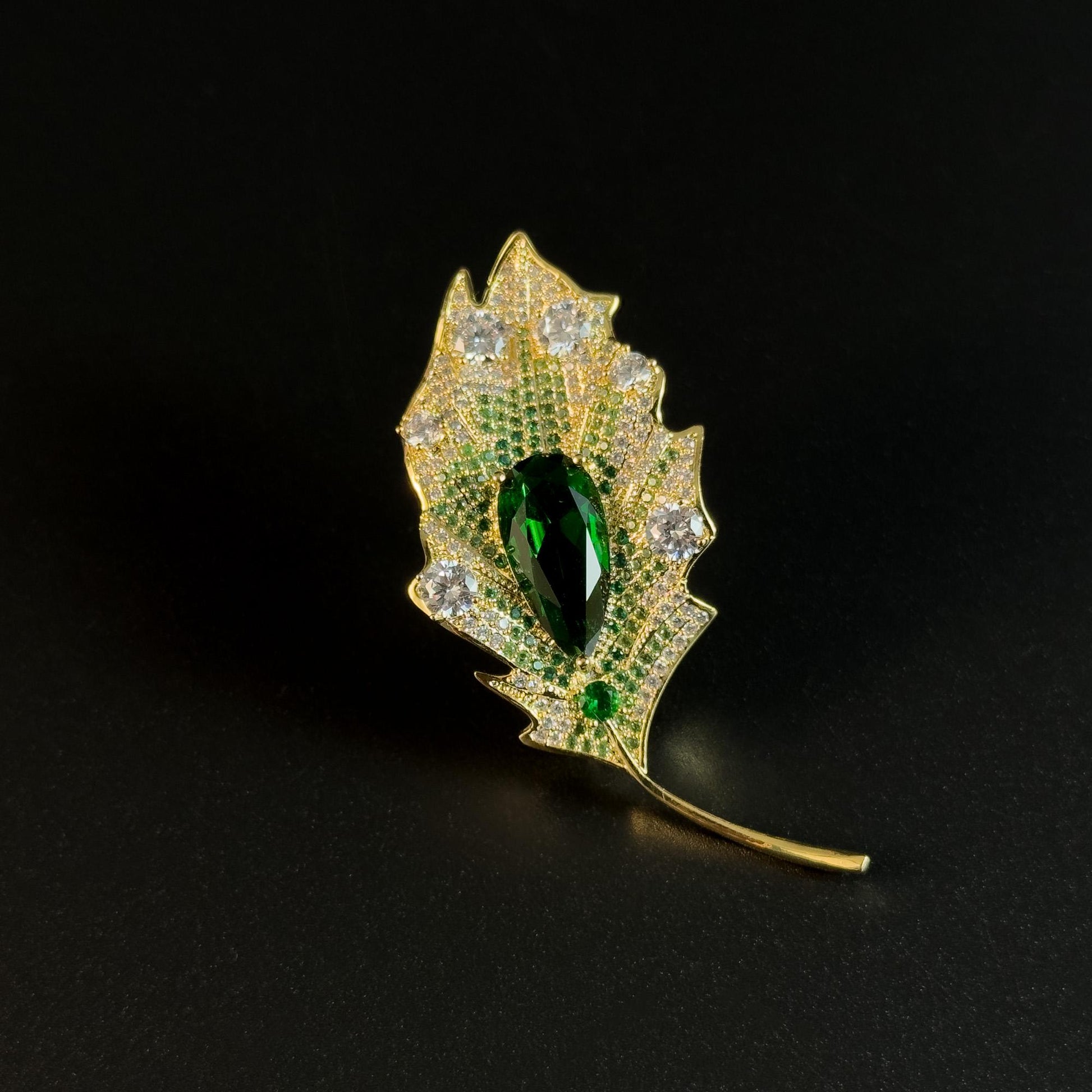 Leaf-Shaped Cubic Zirconia Brooch