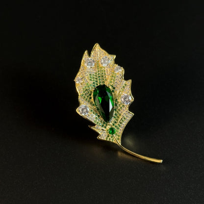 Leaf-Shaped Cubic Zirconia Brooch