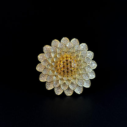 Sunflower-Shaped Brooch Adorned with Full Diamonds; a Versatile Everyday Brooch or Pin.