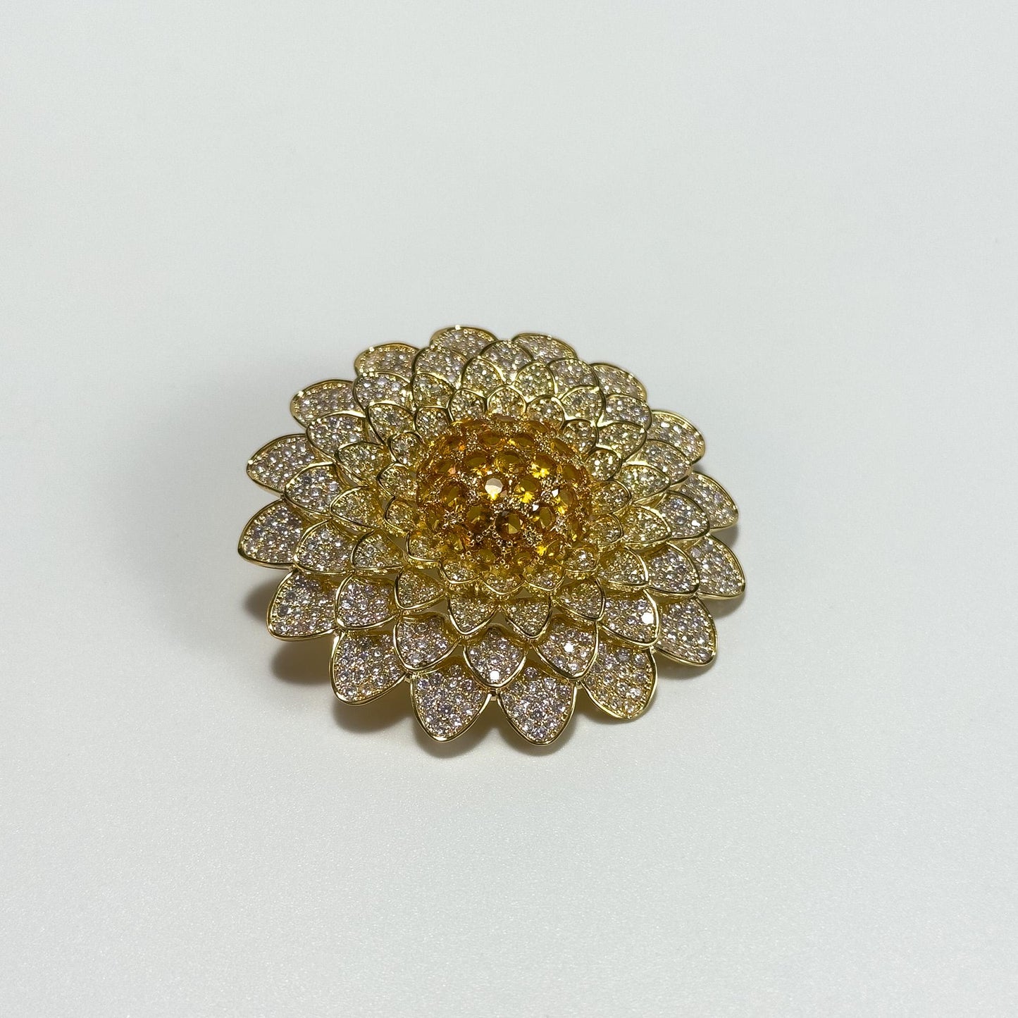 Sunflower-Shaped Brooch Adorned with Full Diamonds; a Versatile Everyday Brooch or Pin.
