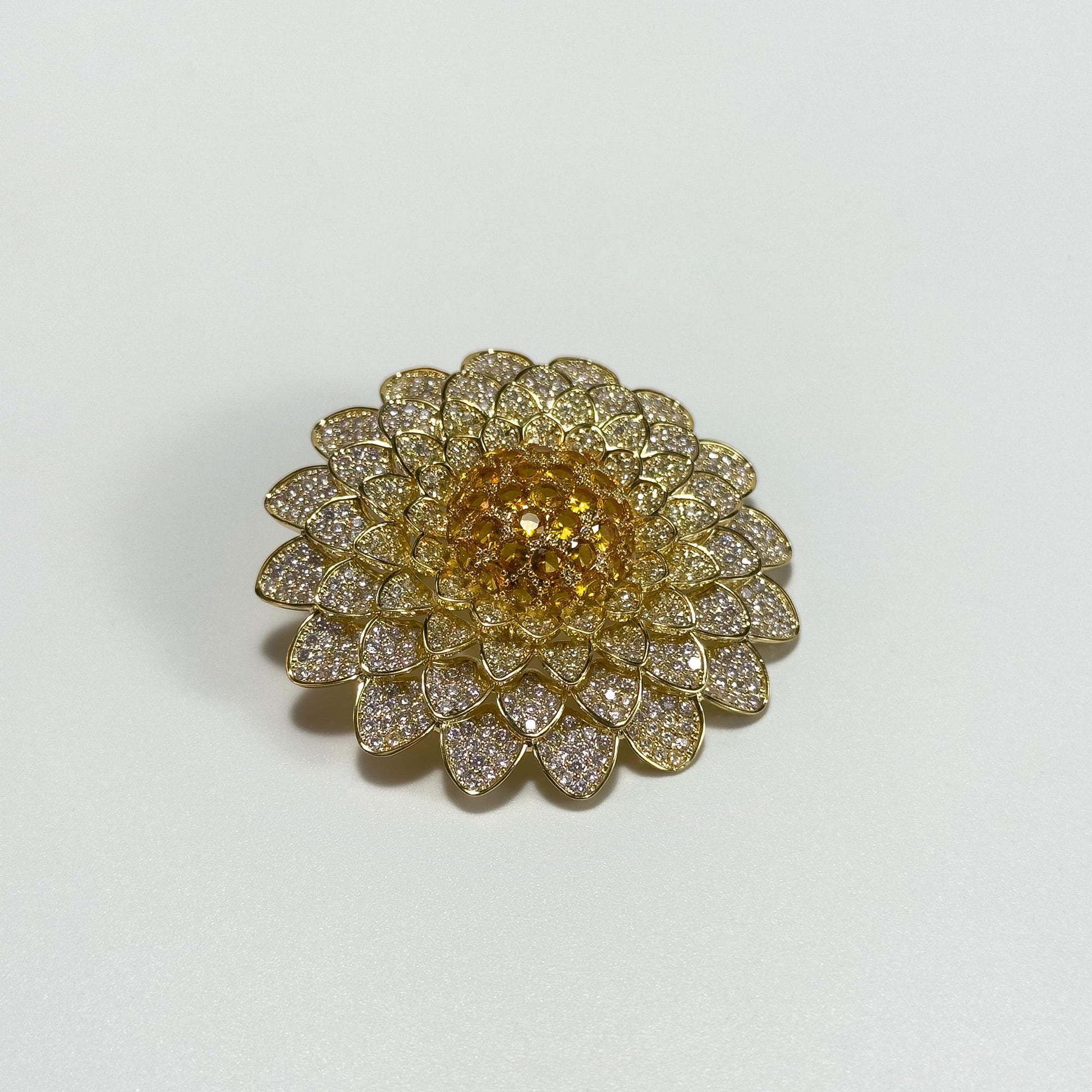 Sunflower-Shaped Brooch Adorned with Full Diamonds; a Versatile Everyday Brooch or Pin.