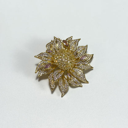 Sunflower-Shaped Brooch Adorned with Full Diamonds; a Versatile Everyday Brooch or Pin.