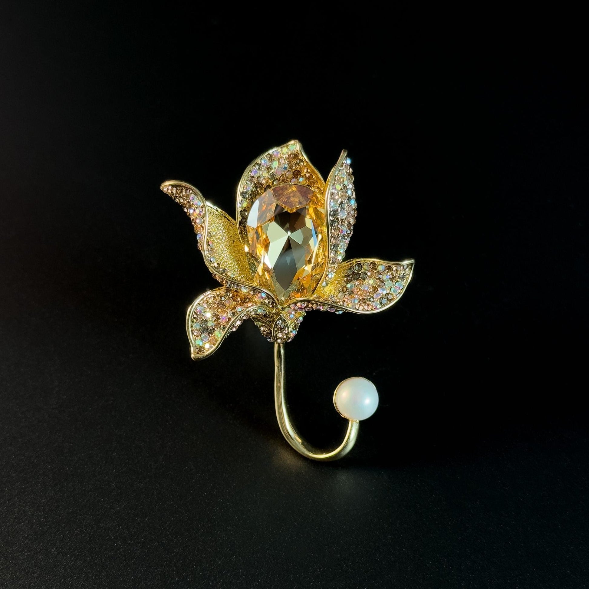 Golden Lotus Zirconia Brooch