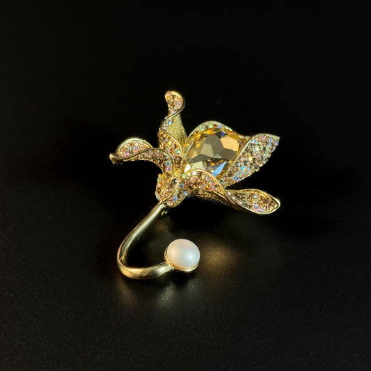 Golden Lotus Zirconia Brooch