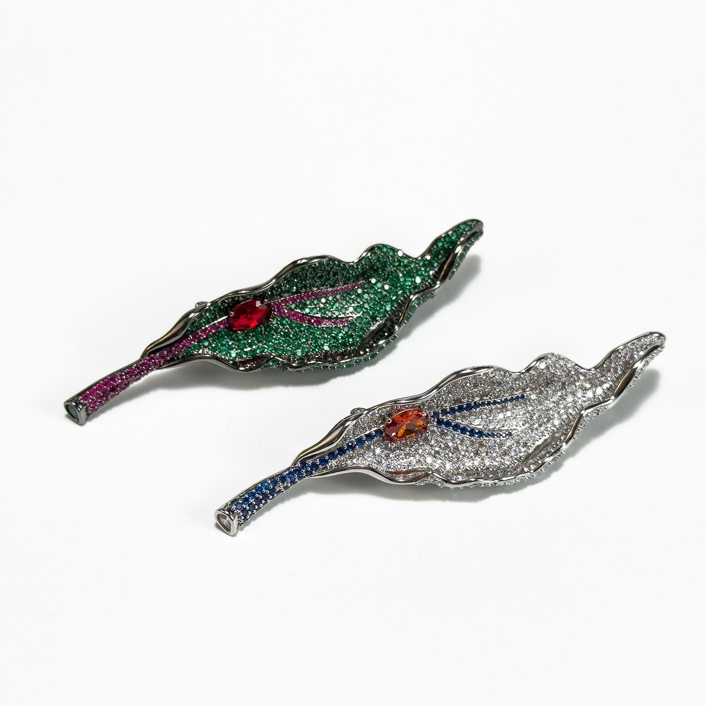 Full-Diamond Leaf-Shaped Brooch