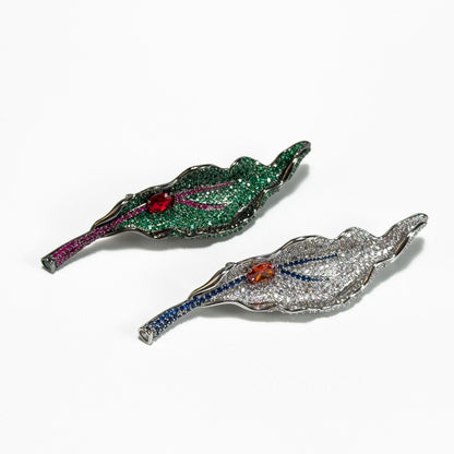 Full-Diamond Leaf-Shaped Brooch