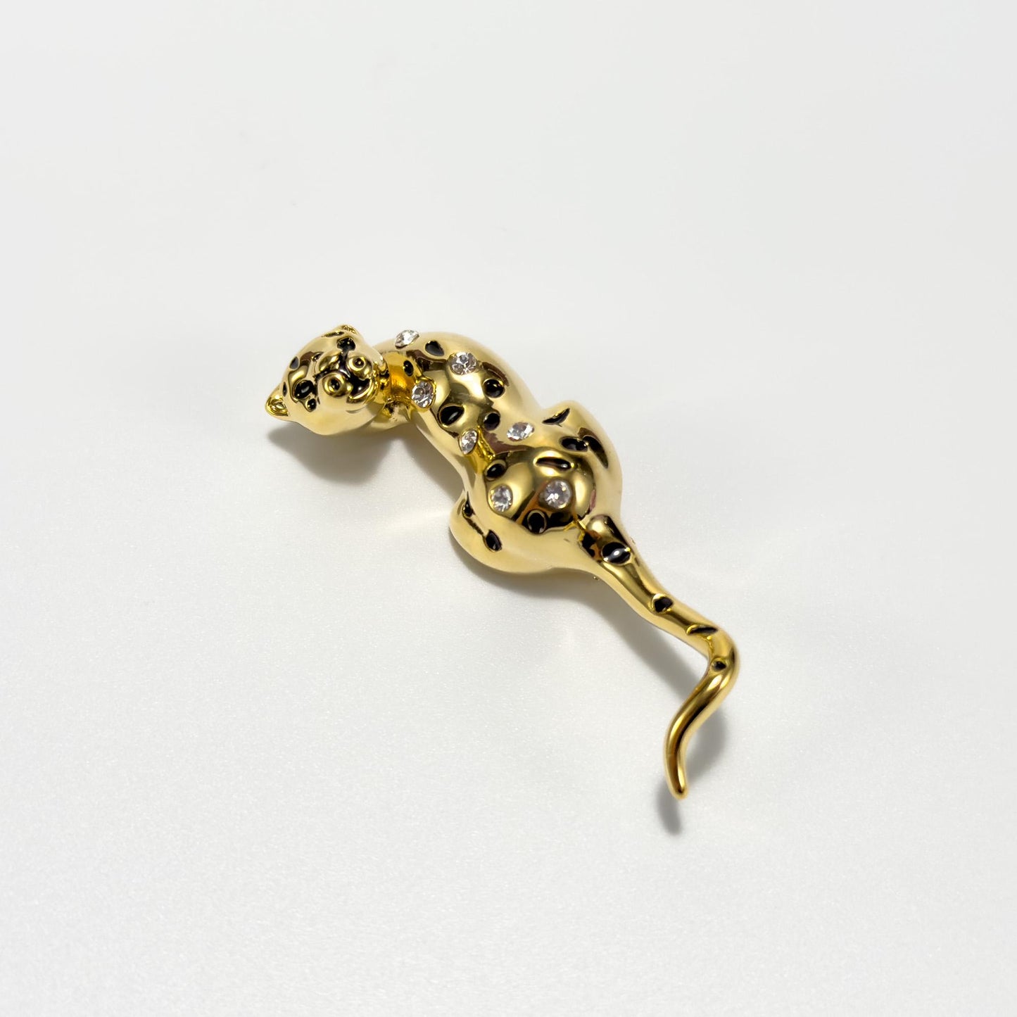 Gold-Plated Rhinestone Panther Brooch