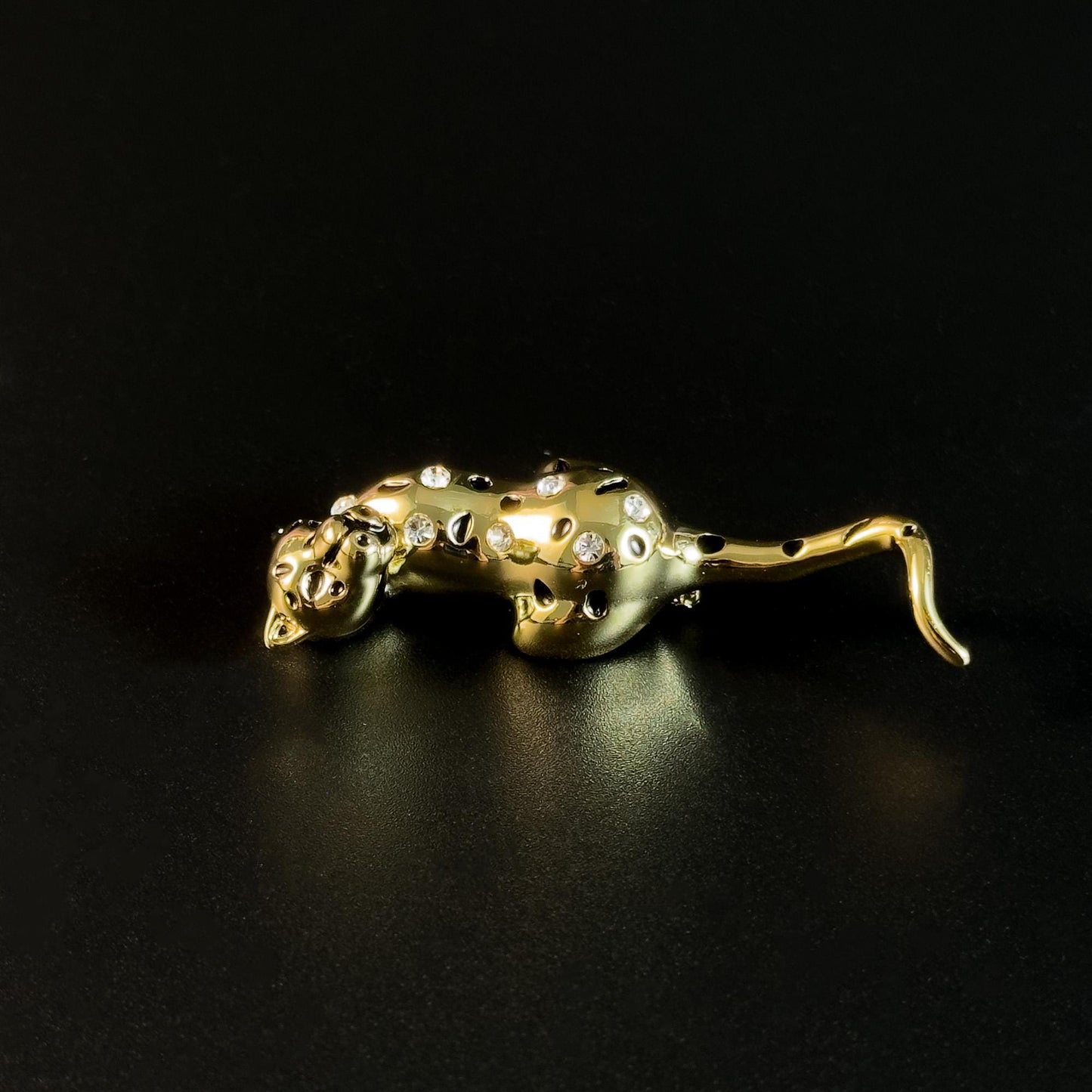 Gold-Plated Rhinestone Panther Brooch