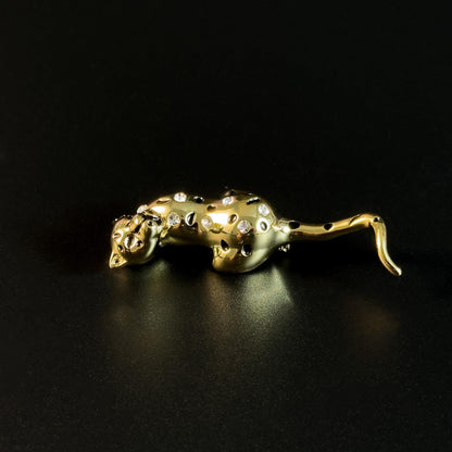Gold-Plated Rhinestone Panther Brooch