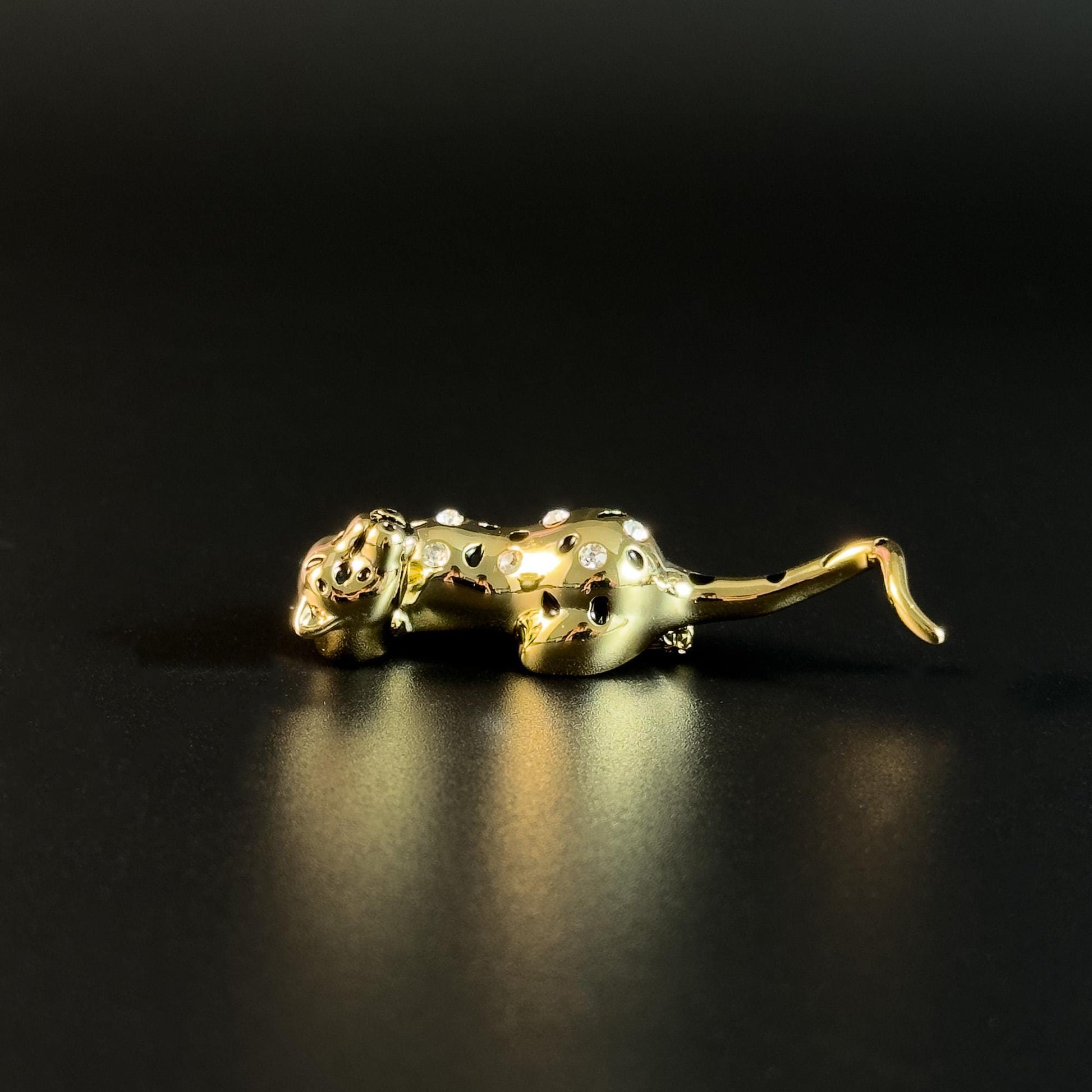 Gold-Plated Rhinestone Panther Brooch