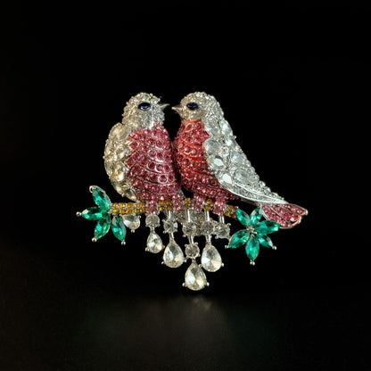 Pink Double Bird Brooch