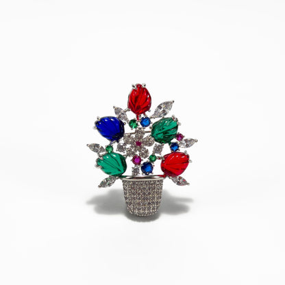 Luxury Colorful Floral Potted Plant Brooch