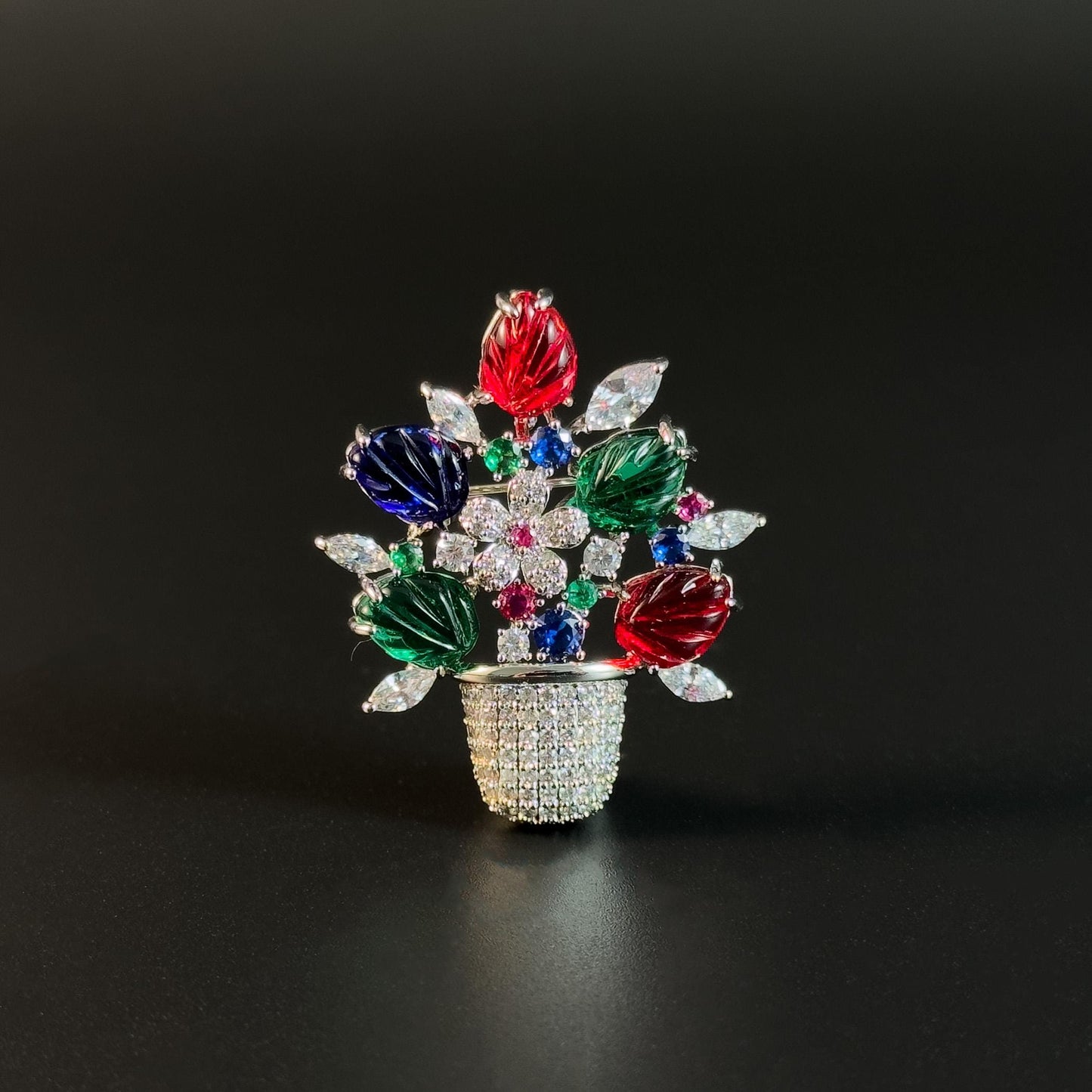 Luxury Colorful Floral Potted Plant Brooch