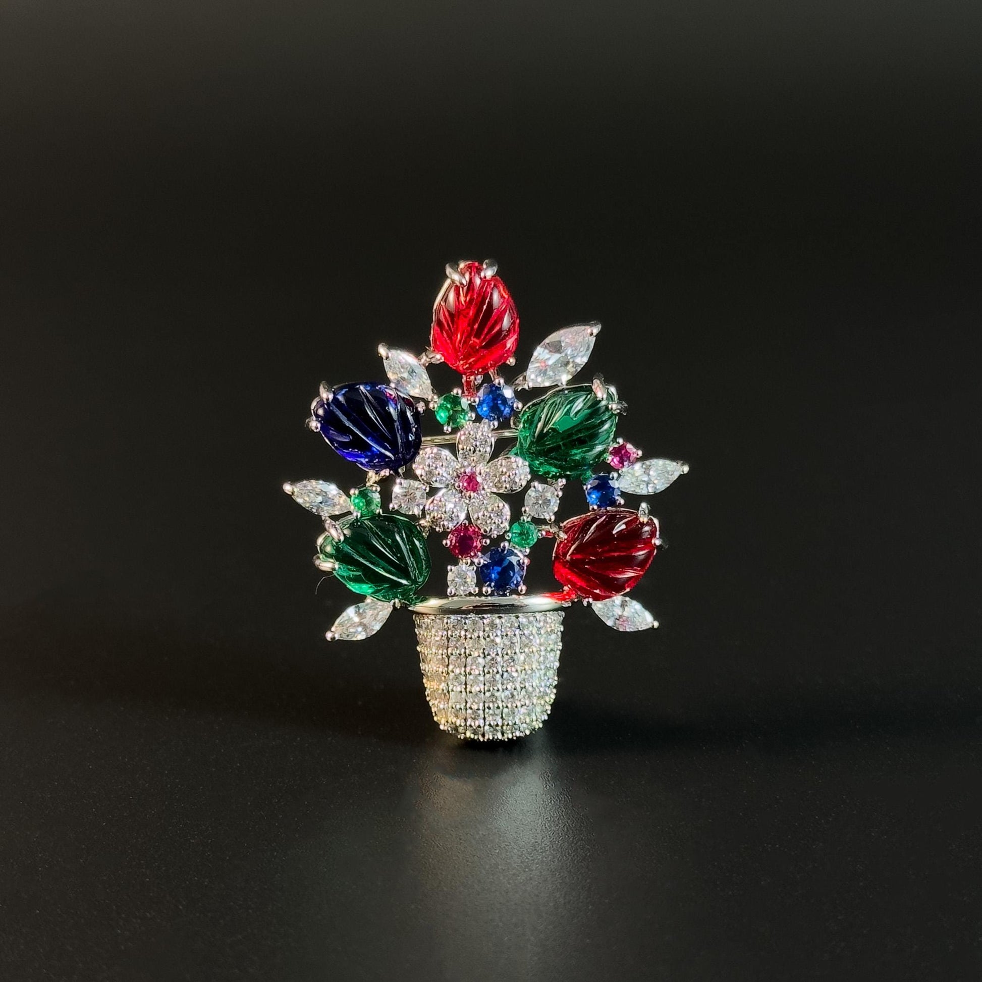Luxury Colorful Floral Potted Plant Brooch