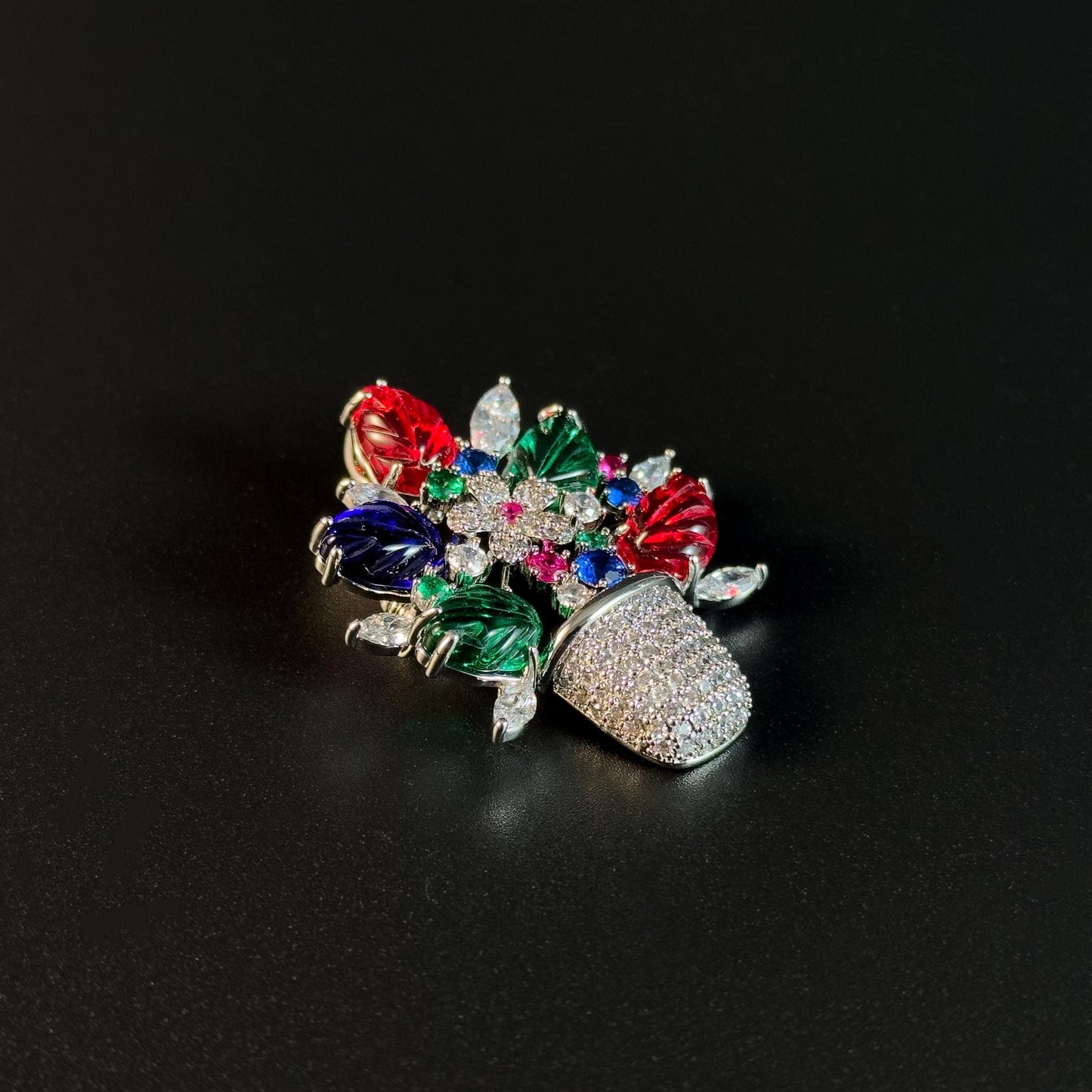 Luxury Colorful Floral Potted Plant Brooch
