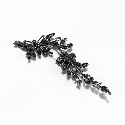 Rhinestone Butterfly and Floral Brooch