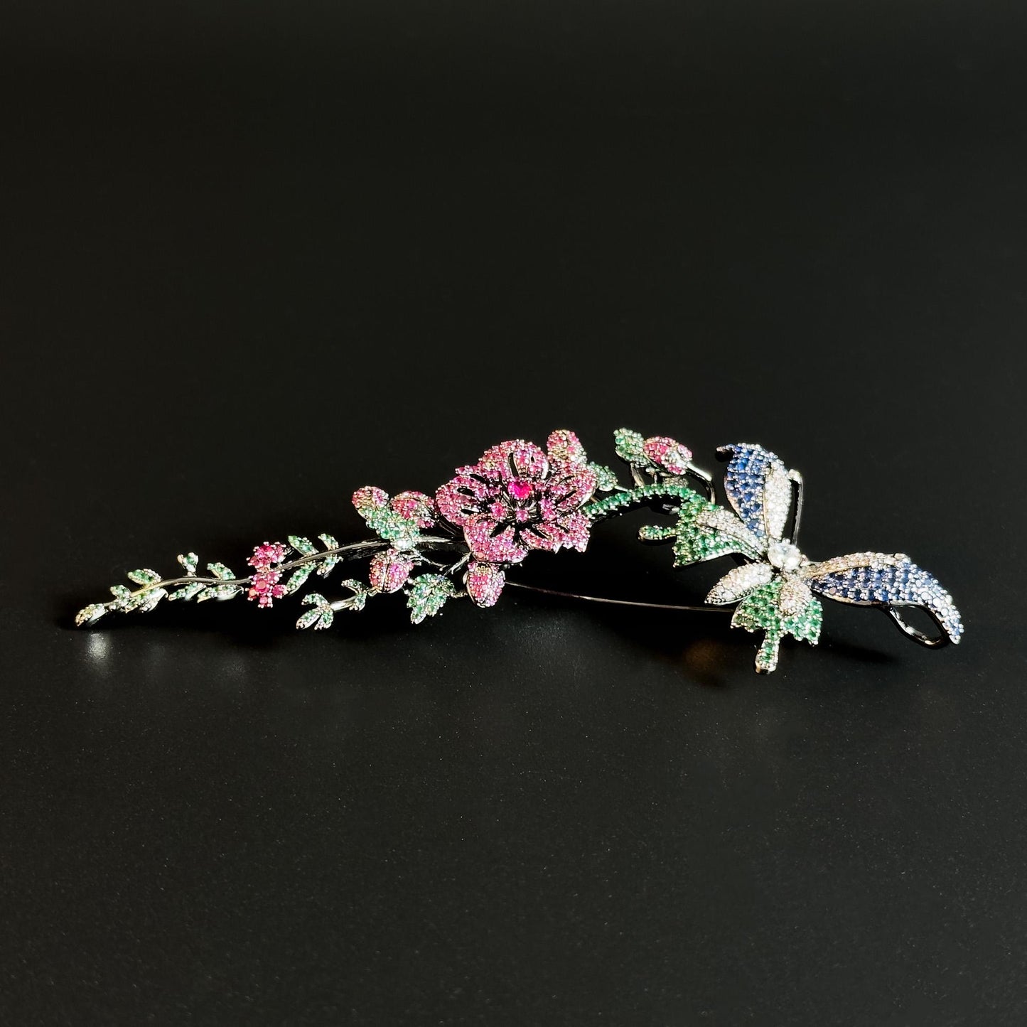 Rhinestone Butterfly and Floral Brooch