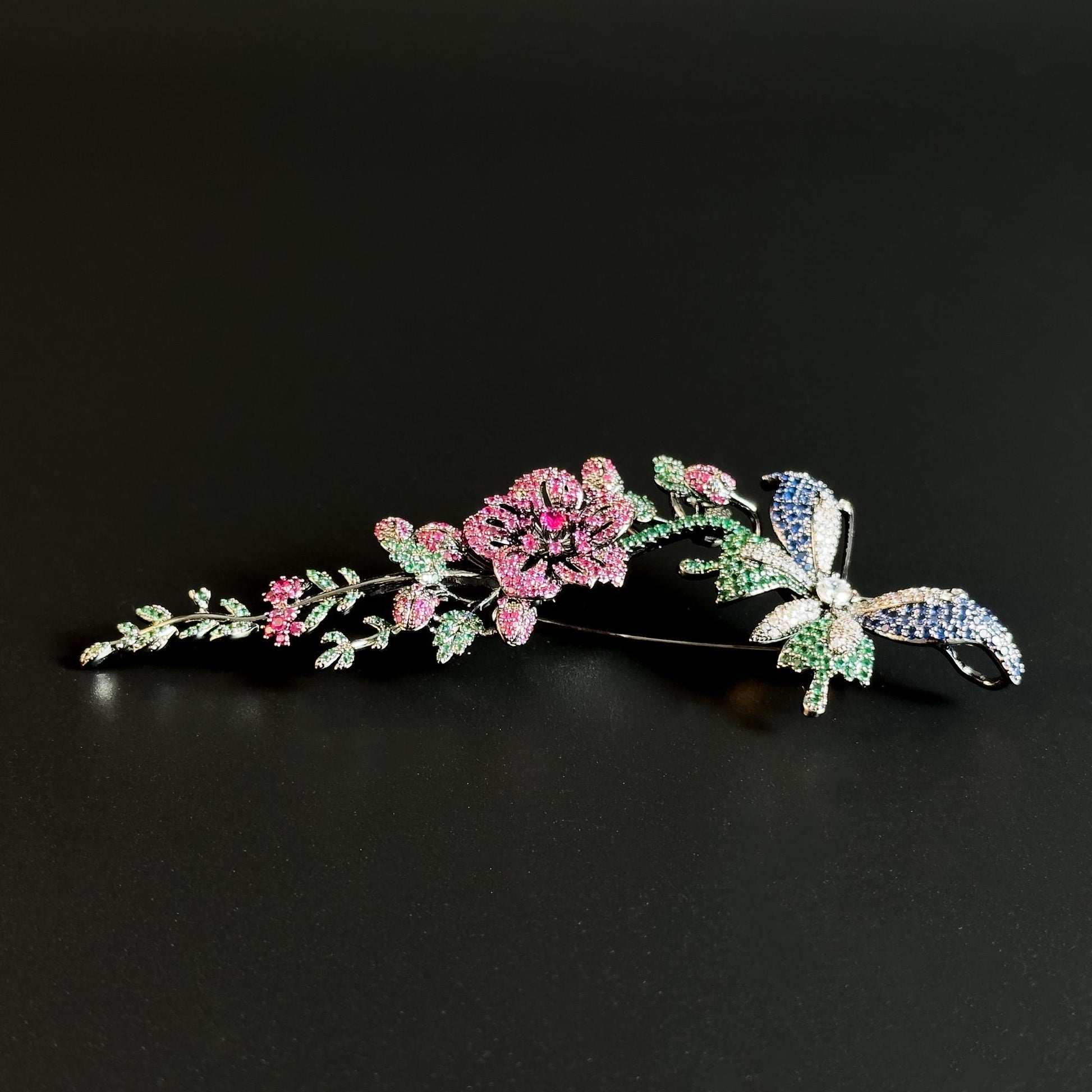 Rhinestone Butterfly and Floral Brooch