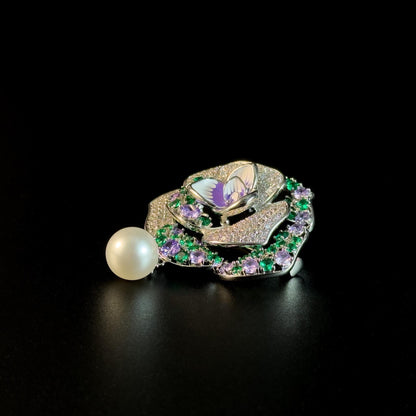 Rose Pearl Rhinestone Brooch Pendant