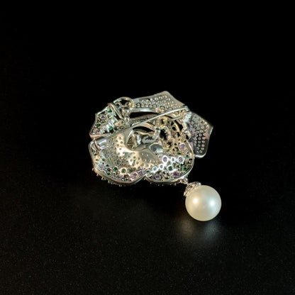 Rose Pearl Rhinestone Brooch Pendant