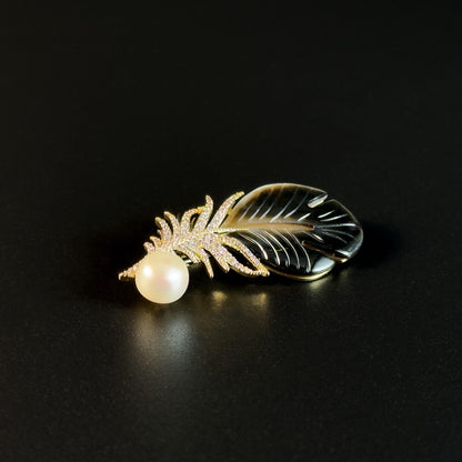 Mother-of-Pearl Feather Brooch