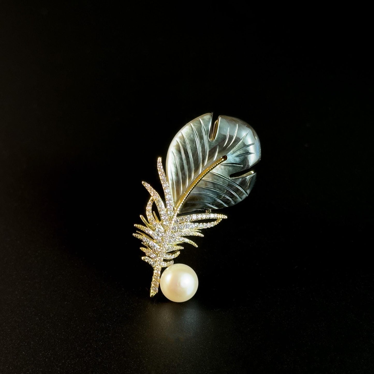 Mother-of-Pearl Feather Brooch