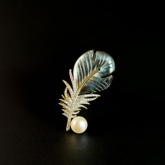 Mother-of-Pearl Feather Brooch