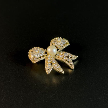 Silver Openwork Rhinestone Flower Brooch