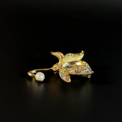 Golden Lotus Zirconia Brooch