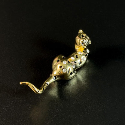 Gold-Plated Rhinestone Panther Brooch