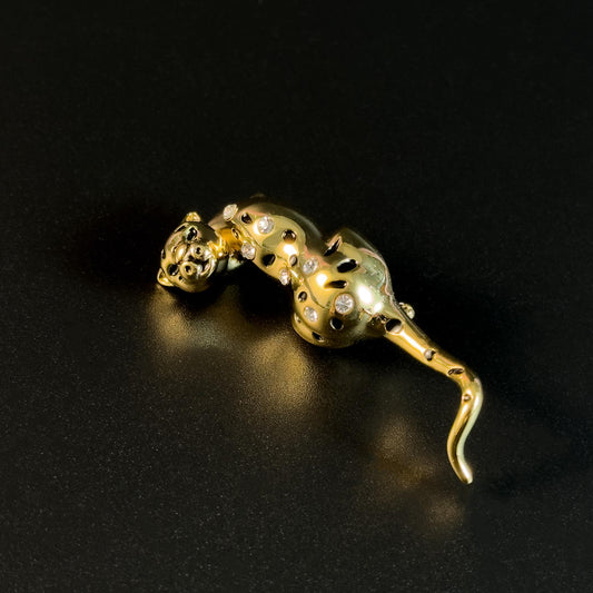 Gold-Plated Rhinestone Panther Brooch