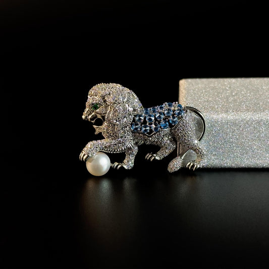 Golden Lion and Pearl Brooch