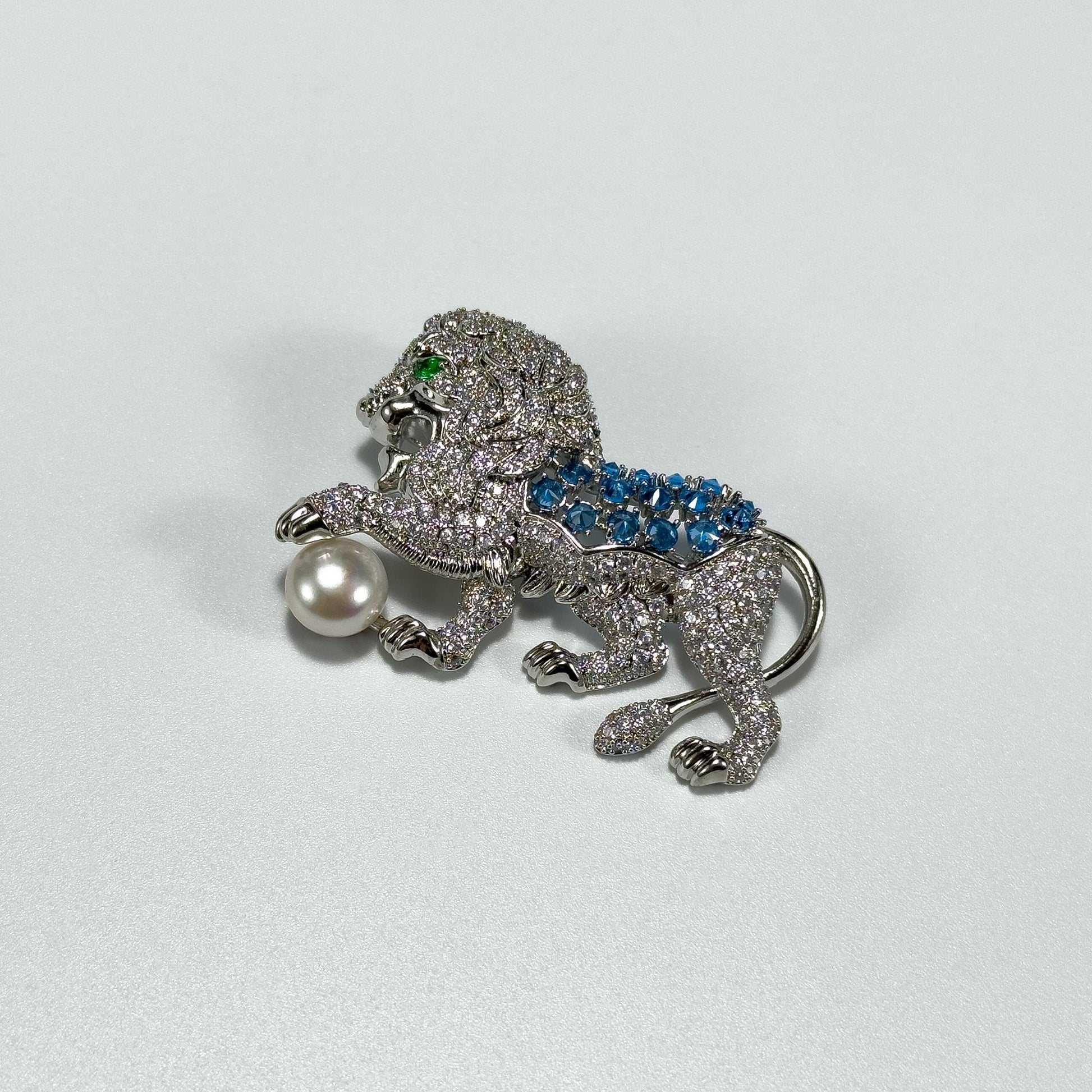 Golden Lion and Pearl Brooch