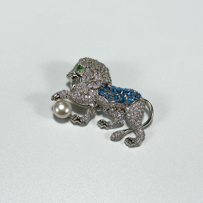Golden Lion and Pearl Brooch