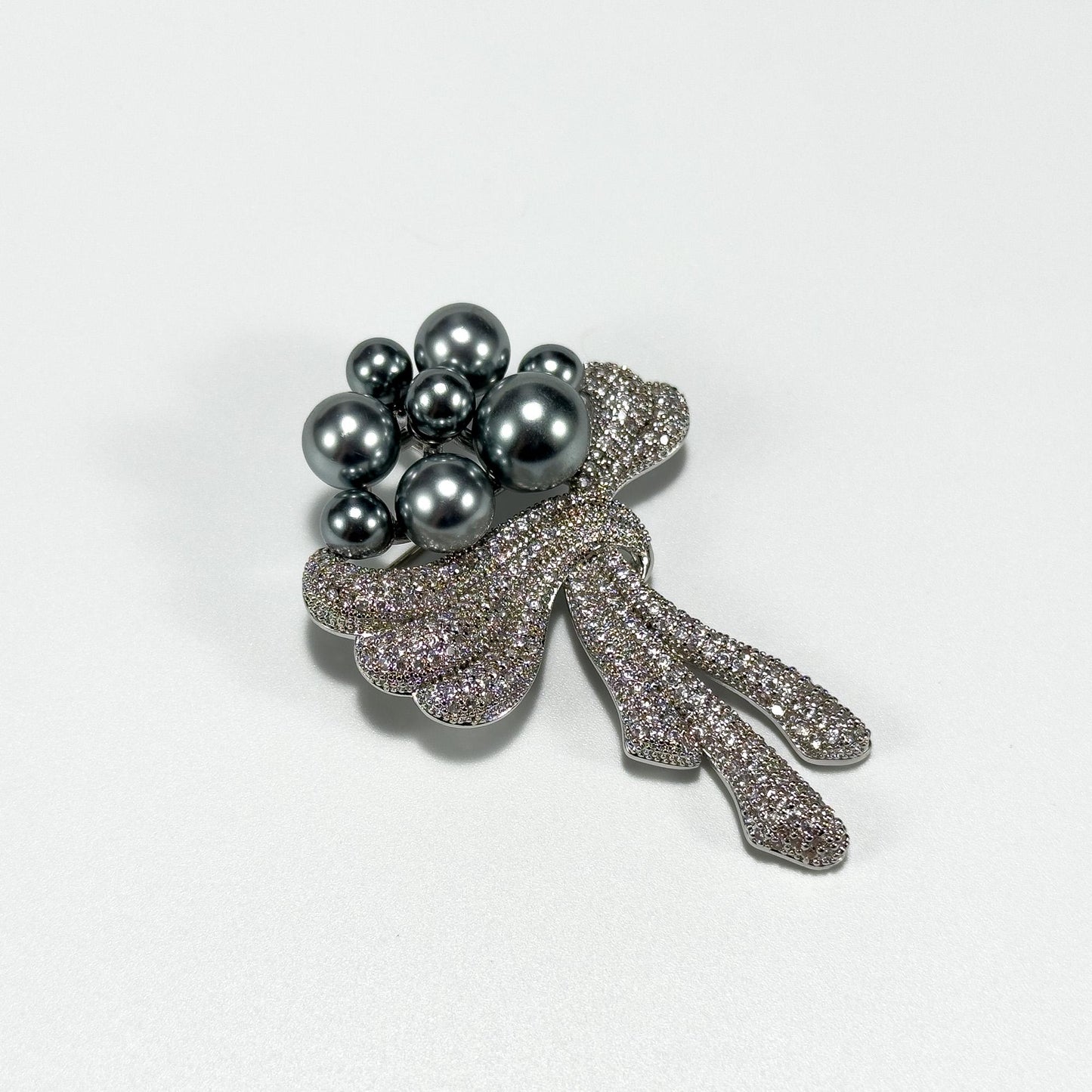 Grey Pearl and Diamond Brooch