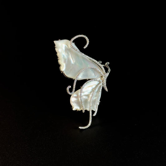 White Mother-of-Pearl Butterfly Brooch