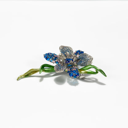 Sapphire Crystal Floral Brooch