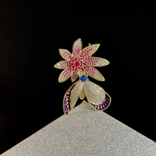 Floral and Butterfly Rhinestone Brooch