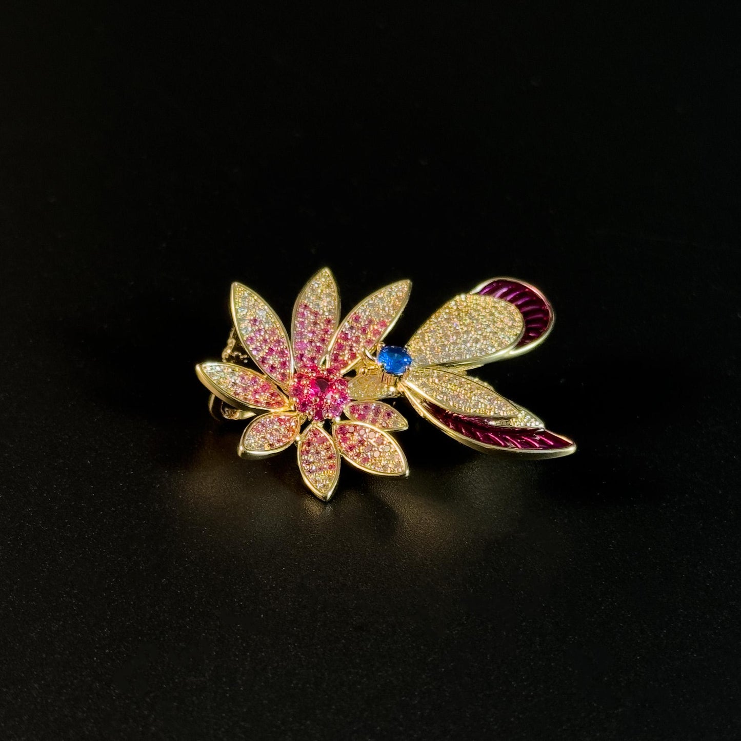 Floral and Butterfly Rhinestone Brooch