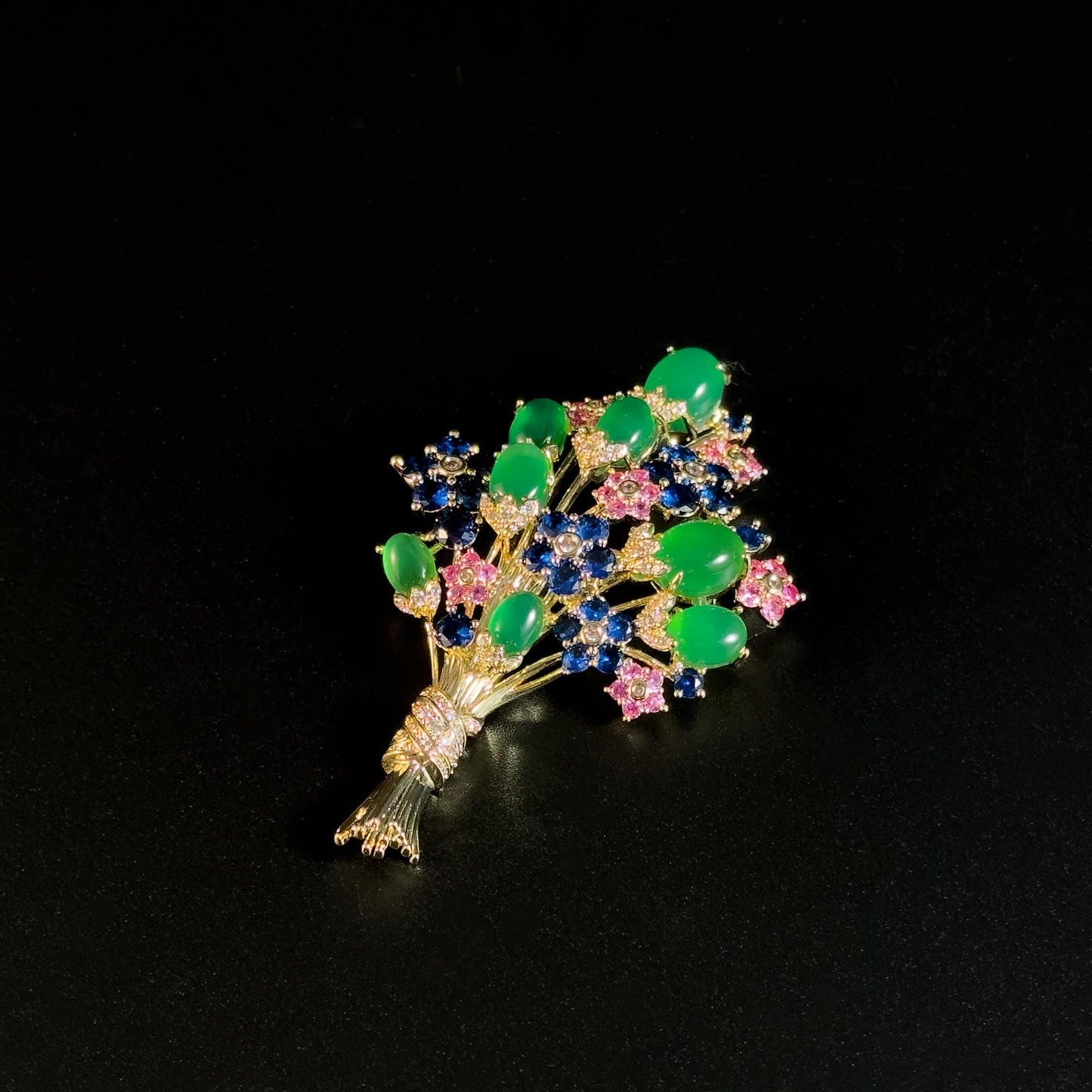 Green Glass Bouquet Brooch