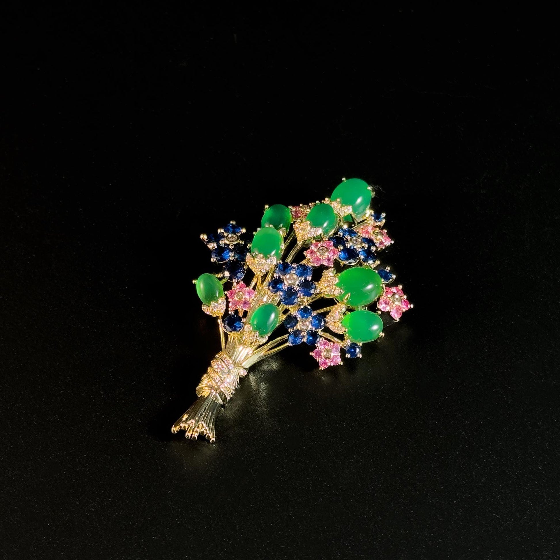 Green Glass Bouquet Brooch