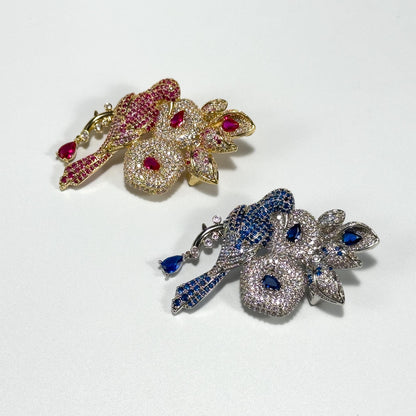Heavy-Duty Rhinestone-Encrusted Bird and Flower Brooch